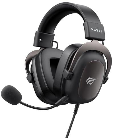 havit Gaming Headset mit Mikrofon - Gaming Kopfhörer [3,5mm Klinke für PC, Xbox und PlayStation] - Gamer Kopfhörer Over Ear [mit Noise Cancelling] - Metallic Schwarz