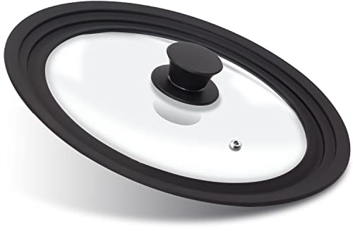 Anaeat Silikon-Universaldeckel für Töpfe, Pfannen und Pfannen – gehärtetes Glas mit hitzebeständigem Silikonrand passend für Kochgeschirr mit 16 cm, 18 cm und 20 cm Durchmesser – Ersatzdeckel