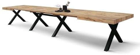 PAZZO DESIGN Ausziehbarer Tisch Roberta, Wohnzimmertisch, Küchentisch, rustikale Eiche, schwarze X-förmige Beine, von 180 bis 480 cm, Made in Italy - id_2005