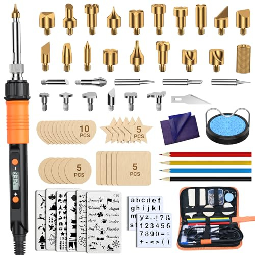 Brandmalerei Lötkolben Set, Brandmalkolben Set Temperatur Einstellbar 200~500 ℃ für Holz Leder Brennkolben DIY Geschenkset Farbstifte, Leder Gravieren Schweißen, Skulptur Holzbrandmalerei