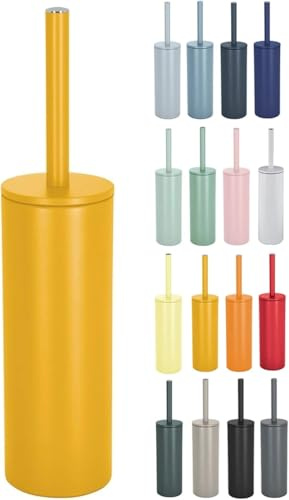 Spirella WC Bürste Klobürste Toilettenbürste „Akira“ mit hygienischem Behälter Gelb, Metall, Jaune Soleil Mat, 40 x 9.5 x 9.5 cm