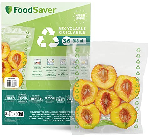 FoodSaver Vakuumierbeutel | recycel- und wiederverwendbare Lebensmittelbeutel | halten Lebensmittel bis zu 5x länger frisch | BPA-frei | 36 Beutel für Gefrierschrank und zum Garen (20cm x 2 cm; 0,94l)