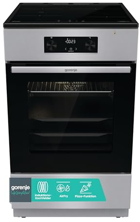 Gorenje GEIT5C61SPG Standherd mit Induktionskochfeld, 50 cm, 70 Liter,Silber, PerfectGrill, AirFry, FrozenBake, Pizza Mode 300°C, AquaClean, grau