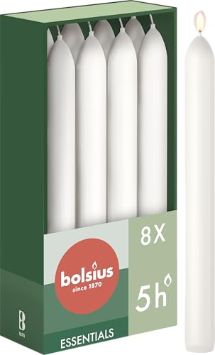 Bolsius Glatte Stabkerzen - Weiß - 8 Stück im Karton - 17 x 2 cm - Länge Brenndauer 5 Stunden - Unparfümierte - Enthält Natürliches Pflanzenwachs - Ohne Palmöl