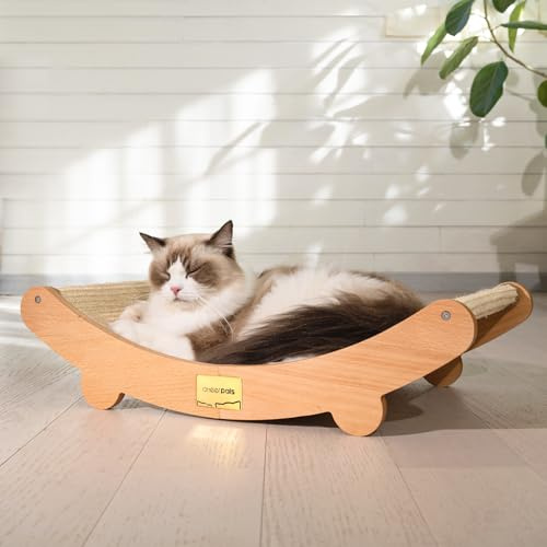CheerPals Sisal Kratzbrett Katzen - 160° Gebogenes Design, Massives Buchenholz & Natürliche Sisal Pad Katze Kratzmatte, Extra Große 60x35x15cm Kratzmöbel für alle Katzen