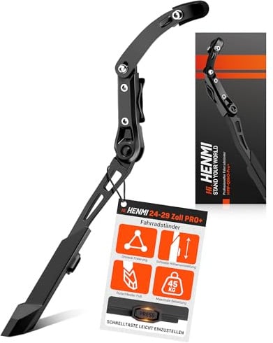 HENMI Fahrradständer 24-29 Zoll Pro+ für Runde Rahmen, Höhenverstellbarer Fahrrad ständer aus Aluminium, Extra Stabil Seitenständer für Mountainbike e Bike Rennrad City Trekking