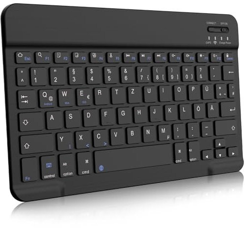 aoub Kabellose Tastatur mit deutschem QWERTZ Layout für iPad Pro/Air/Mini/iPad 11/10,9/10,5/10,2/9,7 Zoll/Samsung, Tablet, Android, Smartphones, Ultraflache tragbare Tastatur, Schwarz