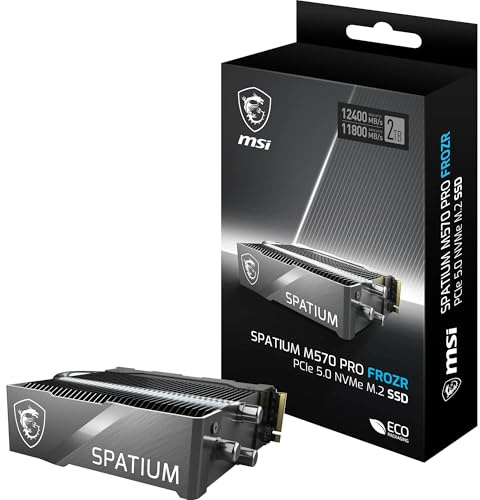 MSI SPATIUM M570 PRO FROZR SSD 2TB mit Kühlkörper - PCIe 5.0 NVMe M.2, 12.400MB/s Lesen & 11.800MB/s Schreiben, 3D NAND, integrierte Datensicherheit - 1400 TBW