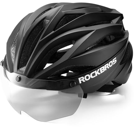 ROCKBROS Fahrradhelm Erwachsene mit Visier Magnetische Abnehmbarer, MTB Helm Atmungsaktiv Radhelm Rennradhelm Einstellbare für Damen und Herren, 58-62cm