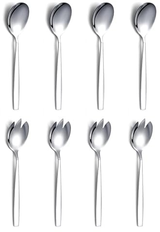 INHHCED 8 Stück Salatbesteck Set, 4 Salatlöffel und 4 Salatgabeln, Salat Besteck Edelstahl, Silberbesteck-Set für Familie Hotels Restaurants (19.5 cm)