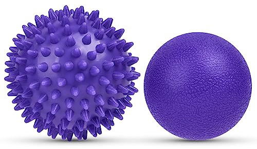 URAQT Faszienball, 2er Set Igelball Hart, Massageball Noppen, Lila | Faszien Massageball mit Noppen, Massagebälle zur Behandlung, Igelbälle Massage Ball für Füße Rücken Nacken Hände, 7.5cm+6.3cm