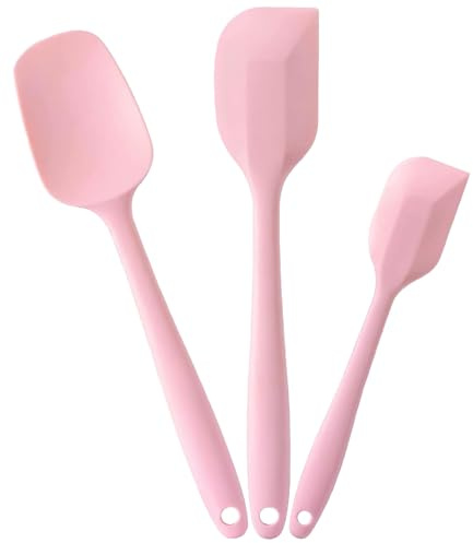 V-Kitpater Teigschaber Silikon Set, Küchenutensilien zum Backen, Kochen und Mischen, Hitzebeständiger Antihaft-Silikon Spatel Kuchenspatel, Nahtloses Einteiliges Design, 3 Stück, Rosa