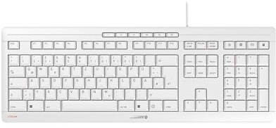 CHERRY Stream Keyboard, Kabelgebundene Tastatur, Deutsches Layout (QWERTZ), Flüsterleiser Tastenanschlag, Einzigartiges Tippgefühl, Flaches Design, Weiß-Grau