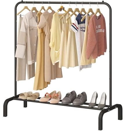 JIUYOTREE Kleiderständer,Garderobenständer, Kleiderstange aus Metall, strapazierfähige Kleiderstange mit unterem Gestell für Mäntel, Röcke, Hemden, Pullover, Schwarz