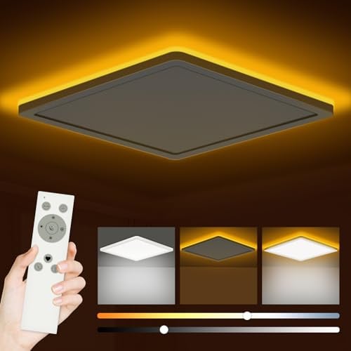 Bowfar LED Deckenleuchte, 24W Deckenlampe mit 1800K Nachtlicht Amber 30cm | 2800LM Deckenlampe mit Fernbedienung Dimmbar 3000K-6500K, Badezimmer Lampe für Wohnzimmer Kinderzimmer Schlafzimmer Küche