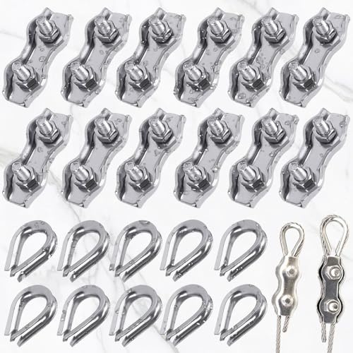 Weploda 24 Stück Duplex Seilklemme M3, 304 Edelstahl Duplex Clips | M3 Seilklemme, Drahtseilklemme 3mm, Seilklemme Edelstahl, Zur Markisenbefestigung Aus Drahtseil (12*Kausche, 12*Duplexclip)