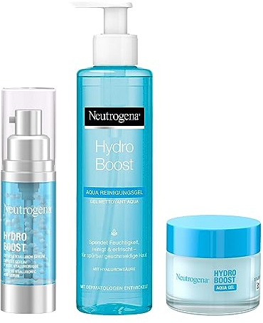 Neutrogena Hydro Boost Skincare Set mit Reiniungsgel, Serum und Gel Creme | Gesichtsreinigung- und pflege mit Hyaluronsäure, ideal als Geschenkset