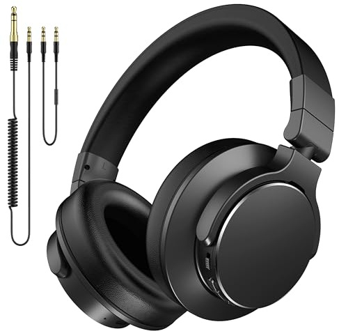 syndesmos Professionelle Studio Kopfhörer, Over Ear Kopfhörer mit Kabel, 6.35 & 3.5mm Klinke, 50mm Treiber, DJ & Monitoring Kopfhörer, DJ Headphones für Studio, Podcast, Handy, PC, E-Drum Gitarre