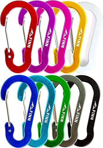 Finn Outdoors® 10er-Pack Mini Karabiner Schlüsselanhänger – 5 cm Aluminium Karabinerhaken in 10 Farben – Ideal für Schlüssel, Camping, Wandern & Outdoor