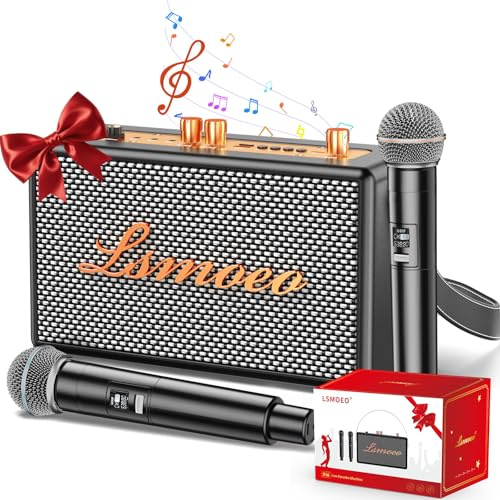 Tragbare Karaoke Maschine Anlage mit 2 Drahtlosen Mikrofonen für Erwachsene & Kinder Bluetooth Lautsprecher Unterstützt Vier-Kanal-Mikrofonerweiterung für Hauspartys,Picknicks/Vintage-Geschenke