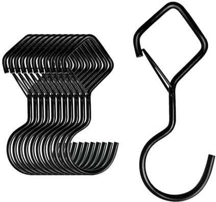 MOGADEE® 10 Stück S Haken Schwarz, Haken zum Einhängen | Haken mit Sicherung, Haken für Kleiderstange Küche Werkstatt Badezimmer Garten Schlafzimmer Draussen