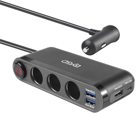 BYGD 12V/24V Mehrfach KFZ Ladegerät, Adapter für Zigarettenanzünder | KFZ Ladeadapter mit 3 USB-Ports+20W Typ C, Steckdosen 18W Smart QC 3.0 USB mit 3 Ausgängen 12 V und LED-Spannungsanzeige