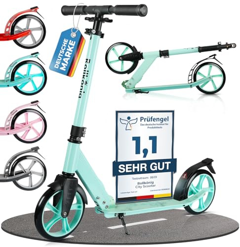 Rollkönig ® Roller Kinder 6 Jahre+ I Faltbarer Scooter Kinder mit großen Rädern I Cityroller Kinder I Auch für Erwachsene mit bis zu 100 kg geeignet