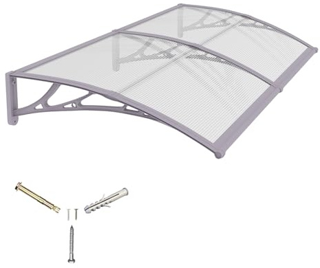 Vordach für Haustür,200x100cm Fenstervordach für Türen,Polycarbonat Pultvordach Überdachung für UV-,Regen- und Schneeschutz – Ideal für Veranda, Terrasse und Fenster