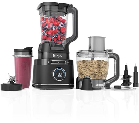 Ninja 3-in-1 Detect Power Blender Processor Pro, kraftvolle 1200W Küchenmaschine, Single Serve & Knethaken, 1x Single Serve, Krug, Teig, mischen & hacken, Schwarz, TB401EU