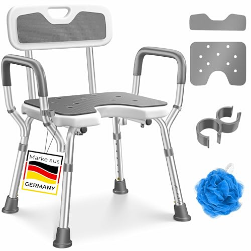 KESSER® Duschhocker mit Lehne für Senioren & Schwangere Duschsitz | Badhocker 150KG belastbar 6 Stufen 38-54cm höhenverstellbar | Duschhilfe Duschstuhl