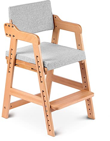 Ezebaby Hochstuhl, höhenverstellbarer Holzhochstuhl für kinder von 3 bis 12 Jahren Buchenholz Kinderstuhl, Lehrstuhl, Stabil & Sicher bis 90 kg für Kinder und Erwachsener (Natur)