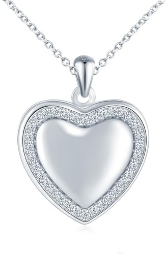 Herz Foto Kette Silber 925 mit Bild: Halskette Damen Mädchen mit Zirkon Rand Medaillon zum Öffnen für Bilder-Brillante Anhänger Ketten Amulett Schmuck-Liebe Geschenk für Frauen Mama Freundin Tochter