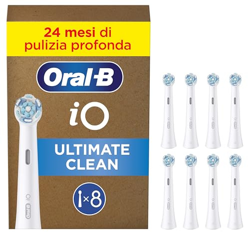 Oral-B iO Ultimative Reinigung Aufsteckbürsten — ORIGINAL Zahnbürstenaufsatz für Elektrische Oral-B iO Zahnbürsten — Ersatzbürsten, Bürstenköpfe für Tiefenreinigung & Plaqueentfernung — Weiß, 8 Stück