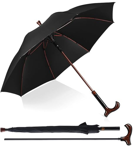 Stockschirm-Fritzgriff Cane-Umbrella Gehstütze Handstock Regenschirm-Groß - Ø 105cm - 2 in 1-Stockschirme Regenschirm für Outdoor Wanderer und Kletterer