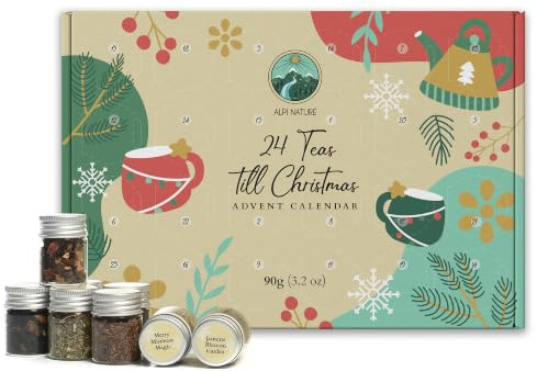 Alpi Nature Tee Adventskalender 2026, Weihnachts Teekalender | 24 Gläser mit Schwarztee, Grüntee, Früchtetee und Kräutertee, Weihnachtskalender 2026, Tee Geschenkset
