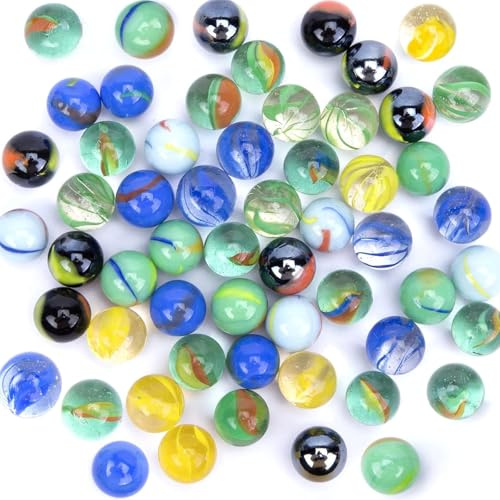 HAKACC 78 Stück Glasmurmeln, 15mm Bunte Murmeln mit Einzigartigen Mustern, Perfekt für Kinderspiele, Deko & DIY-Projekte, Mischfarben