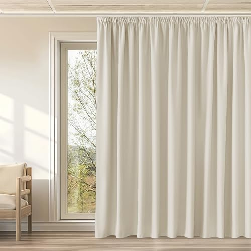 KGORGE Raumteiler Vorhang gegen Kälte Blickdichte Gardine Schienensystem | Hellbeige, 1er Set, H240 x B300 cm, Thermovorhang Kälteschutz mit Kräuselband, Verdunkelung, Sonnenschutz, für Wohnzimmer