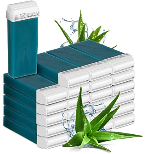 Kosmetex Warm-Wachspatrone Aloe Vera Roll-on, Enthaarungswachs, Warmwachs, Haarentfernung, Breit, 100ml (Aloe Vera, 24 Stück)