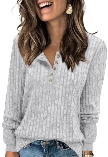 Tanmolo Damen Pullover Herbst Elegant Henley‑Ausschnitt Strickpullover | Henley‑Ausschnitt Langarmshirt,Herbst,Elegant Dünne Pulli,Langarm Sweatshirt,Locker Oberteile,Longpullover