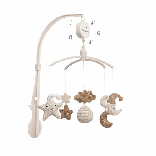 Baby's Only - Musik Mobile Baby Heaven - Mit gestrickten Figuren - Baby Spieluhr mit Musik - Einfach anzubringen - Mobile Baby mit Musik - Für Jungen und Mädchen - Clay/Warm Linen