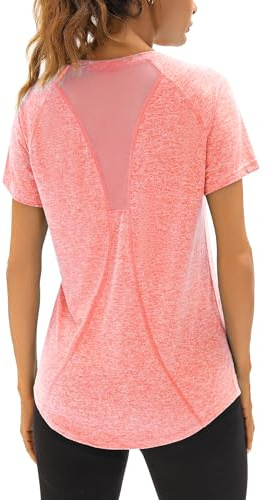 Wayleb UV Sportshirt Damen Kurzarm V-Ausschnitt Sommer T-Shirts Mesh Rücken | Leicht, Atmungsaktiv, Schnelltrocknend, Mesh-Rückseite, Lockere Passform, Sommer, Laufen, Fitness, Yoga, Gym und Training
