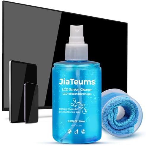 JiaTeums Bildschirmreiniger für Auto Display & TV mit Mikrofasertuch(1 PC) | Streifenfrei, schnelltrocknend und tropffrei; für Brillen, Displays, Handydisplays, CDs, LCD/LED und Elektronik,200ml*1