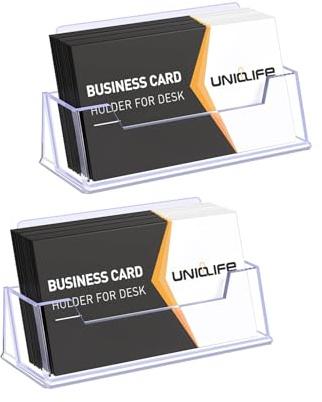 Uniclife 2 Pack Acryl Visitenkartenhalter für Schreibtisch 1 Slot Klare Visitenkartenanzeigeständer für Männer und Frauen, 60 Kartenkapazität