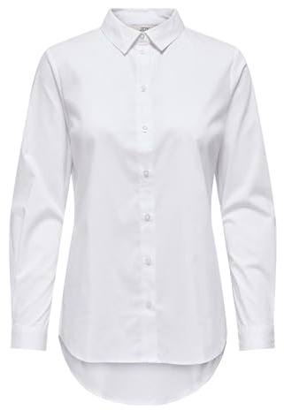 JDY Damen Basic Hemd Bluse Langarm Business Tunika Shirt Classic Regular Fit Stretch Oberteil JDYMIO, Farben:Weiß, Größe:36