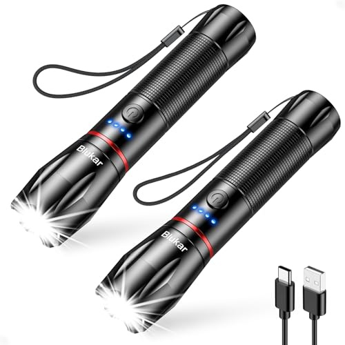 Blukar LED-Taschenlampe, 2er-Pack, 2000 lm, 5 Modi, IPX6 | Zoombar, Verstellbarer Fokus, 17h Akkulaufzeit, Aluminium, Camping, Wandern
