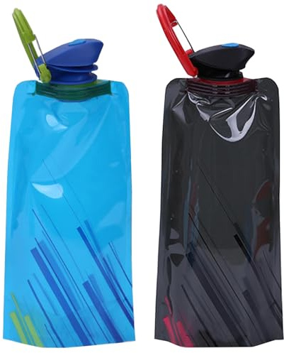LIURFLNC 2 Stück 700ml Faltbare Trinkflasche, Faltbare Wasserflasche, Laufflasche Soft Flask Trinkbeutel Wiederverwendbare Tragbare Trinktasche für Wandern/Abenteuer/Reisen