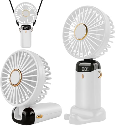 Jsdoin Handventilator, Tragbarer Mini Ventilator, Wiederaufladbar, Kleiner Taschenventilator Mit 5 Geschwindigkeitsstufen, Faltbarer USB-Ventilator für Büro, Outdoor (Weiß)