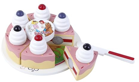 tanner DER KLEINE KAUFMANN TANNER Deco - Torte Bibi und Tina zum schneiden aus Holz, Zubehör für Kaufmannsladen, lebensmittelechtes Design, 0962.0