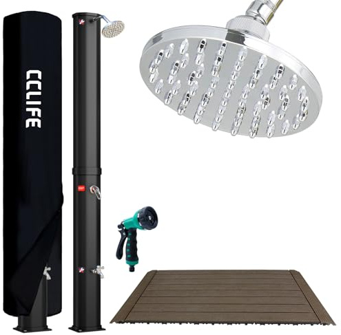 CCLIFE Solardusche 40L mit Bodenplatte und Handbrause Solar Gartendusche Pooldusche Regendusche Außendusche Garten Brause warmes Wasser