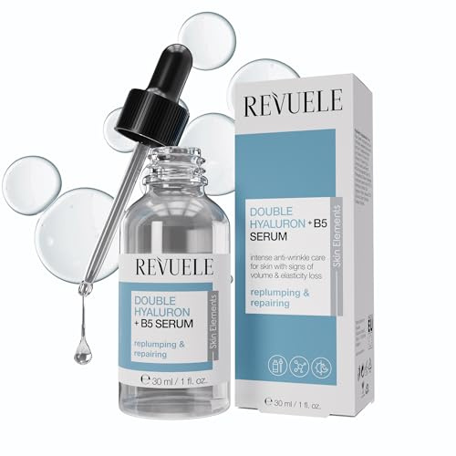 Revuele Double Hyaluron + B5 Serum –Intensiv feuchtigkeitsspendendes Gesichtsserum mit Hyaluronsäure & Panthenol, polstert die Haut auf, glättet Trockenheitsfältchen, vegan, 30 ml